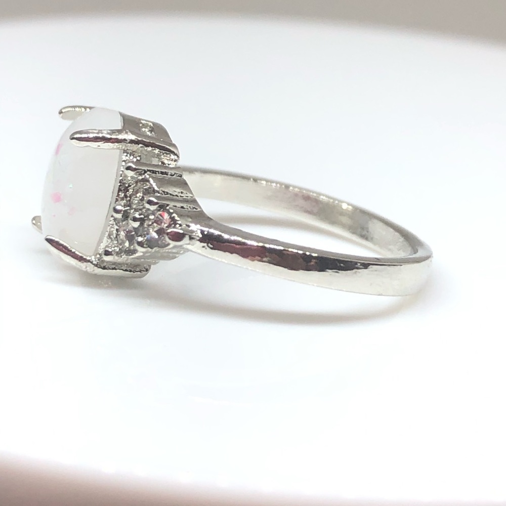 Silver Oval Lab Grown Opal Ring - image 3